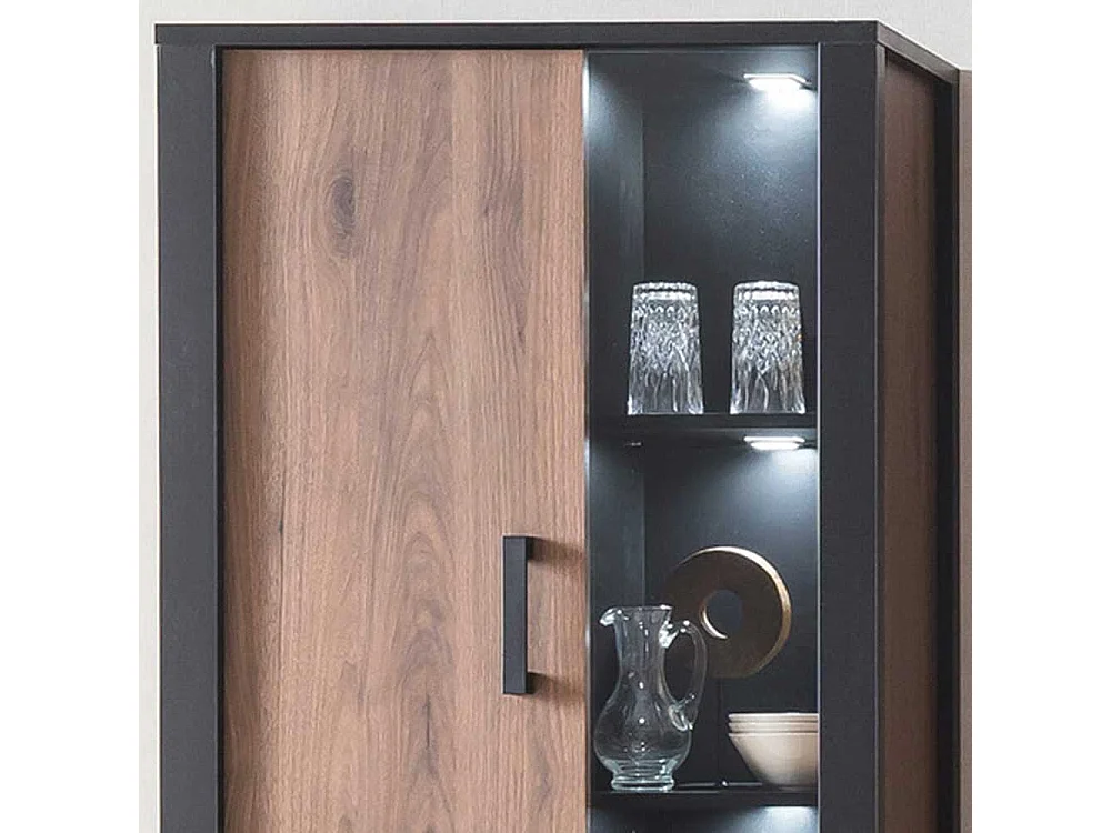 Vitrine Wohnzimmer offene Fächer und Türen Nussbaumfarben & Schwarz