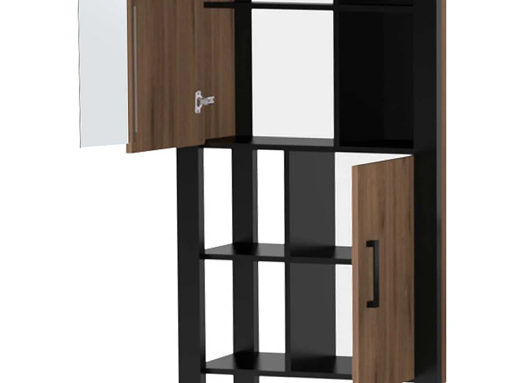 Vitrine Wohnzimmer offene Fächer und Türen Nussbaumfarben & Schwarz