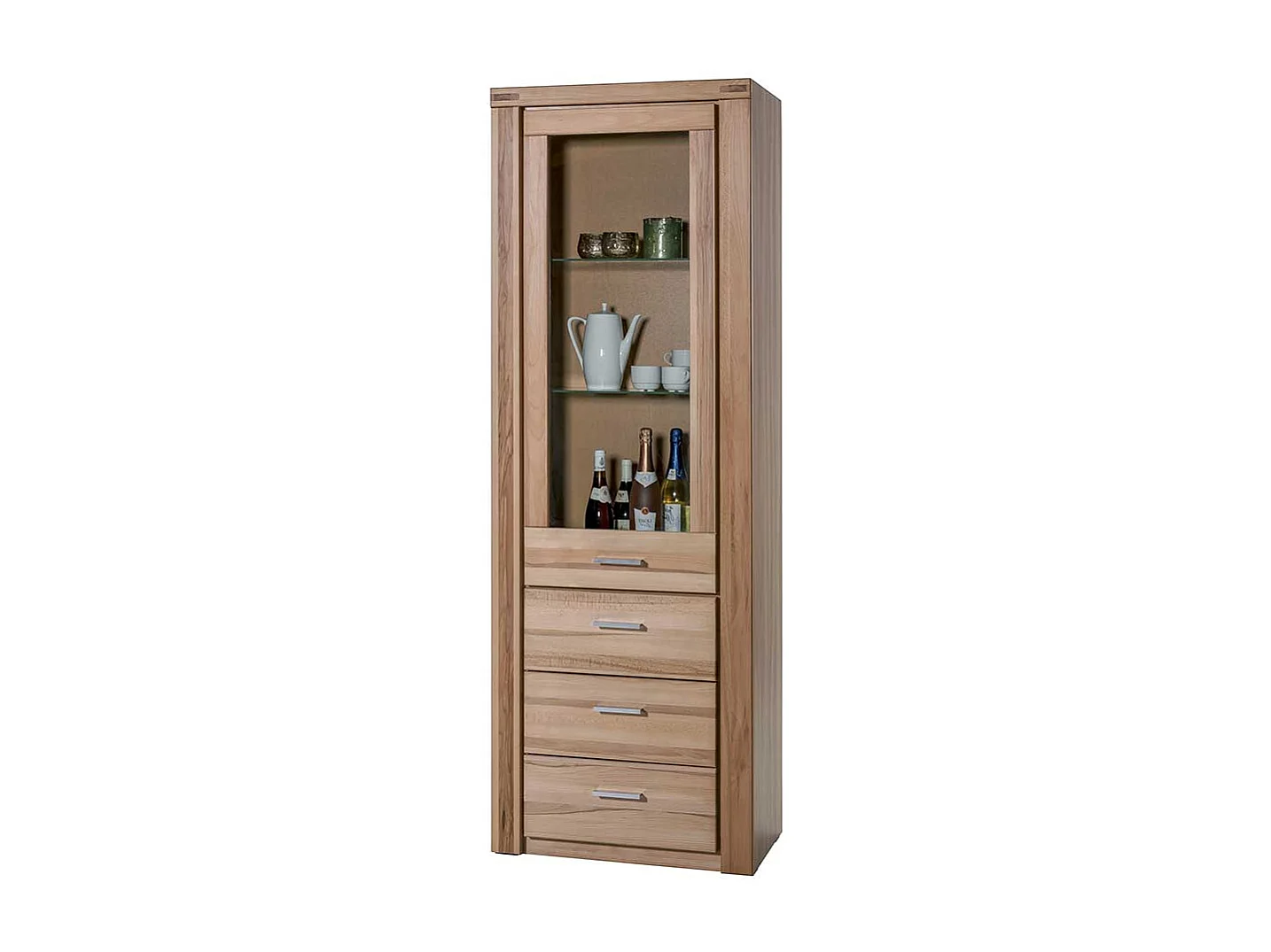 Vitrine aus Kernbuche teilmassiv 200 cm hoch