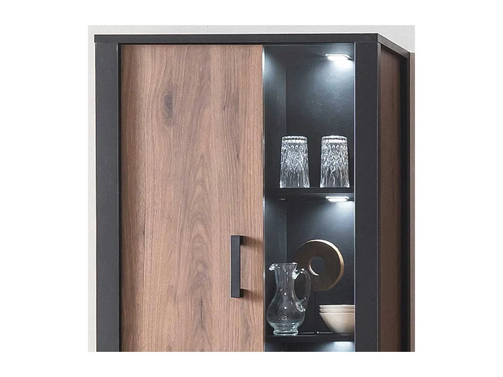 Vitrine Wohnzimmer offene Fächer und Türen Nussbaumfarben & Schwarz