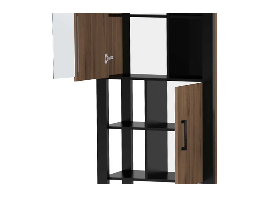 Vitrine Wohnzimmer offene Fächer und Türen Nussbaumfarben & Schwarz