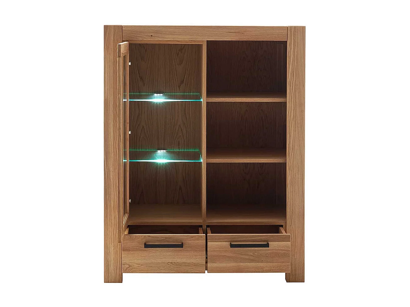 Vitrinenschrank Wohnzimmervitrine mit Glastür und zwei Schubladen