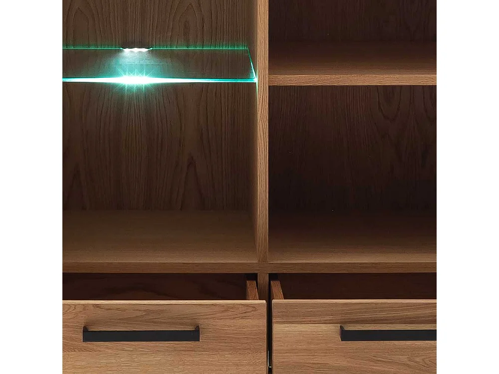 Vitrinenschrank Wohnzimmervitrine mit Glastür und zwei Schubladen