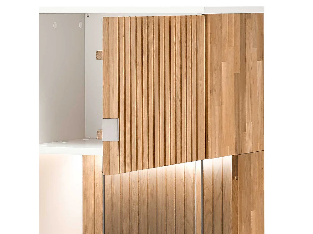 Vitrine mit Glastür rechts in Eiche Bianco und Weiß LED Beleuchtung