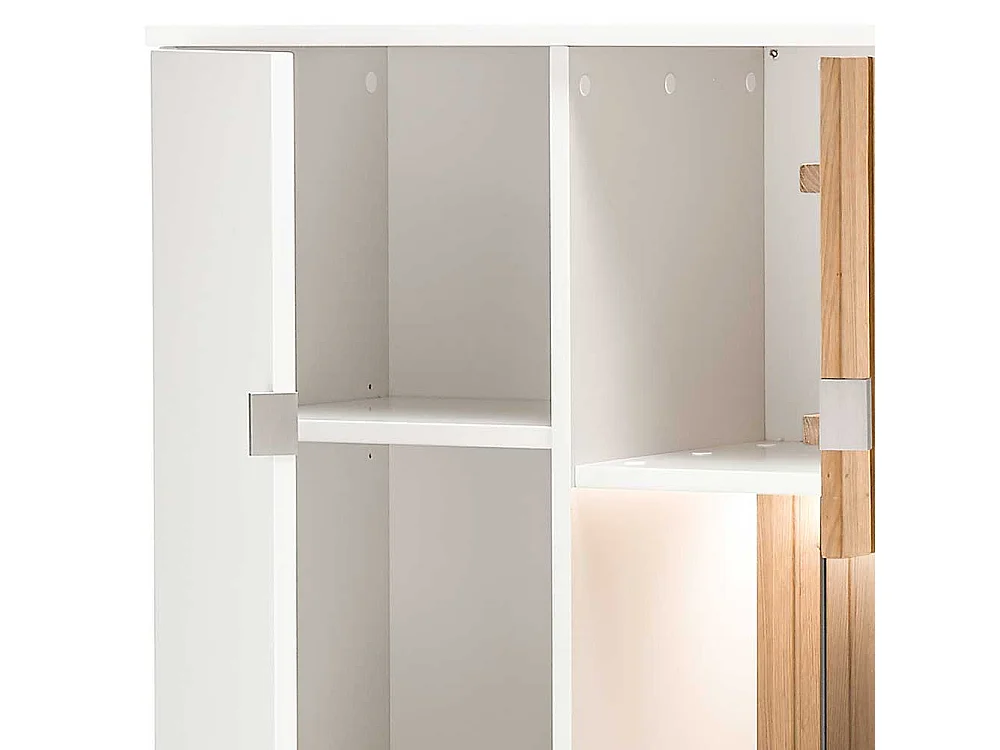 Vitrine mit Glastür rechts in Eiche Bianco und Weiß LED Beleuchtung