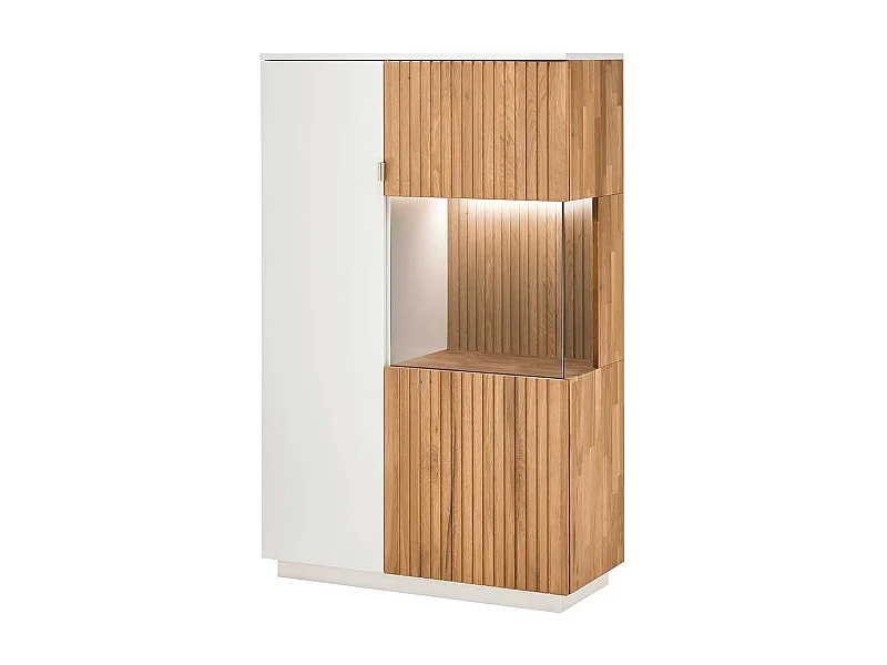 Vitrine mit Glastür rechts in Eiche Bianco und Weiß LED Beleuchtung