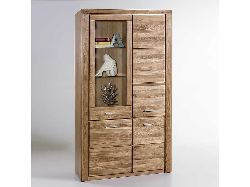 Wohnzimmer Vitrinenschrank aus Wildeiche teilmassiv 200 cm hoch