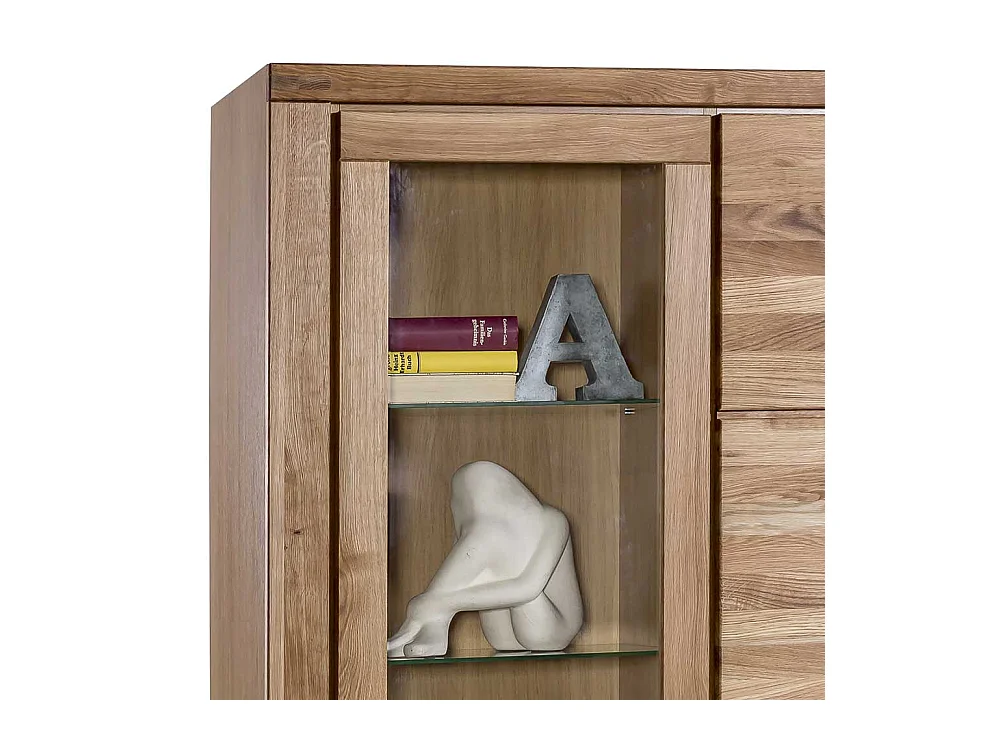 Wohnzimmer Vitrinenschrank aus Wildeiche teilmassiv 200 cm hoch