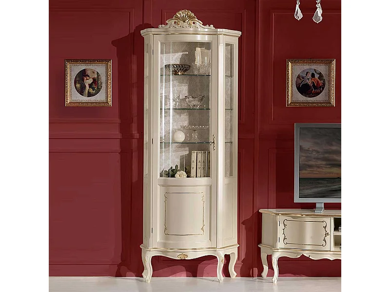 Barock Vitrine in Weiß und Goldfarben 80 cm breit