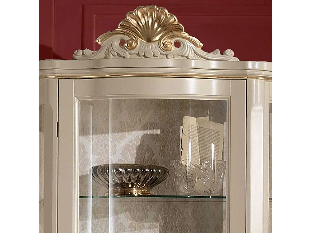 Barock Vitrine in Weiß und Goldfarben 80 cm breit