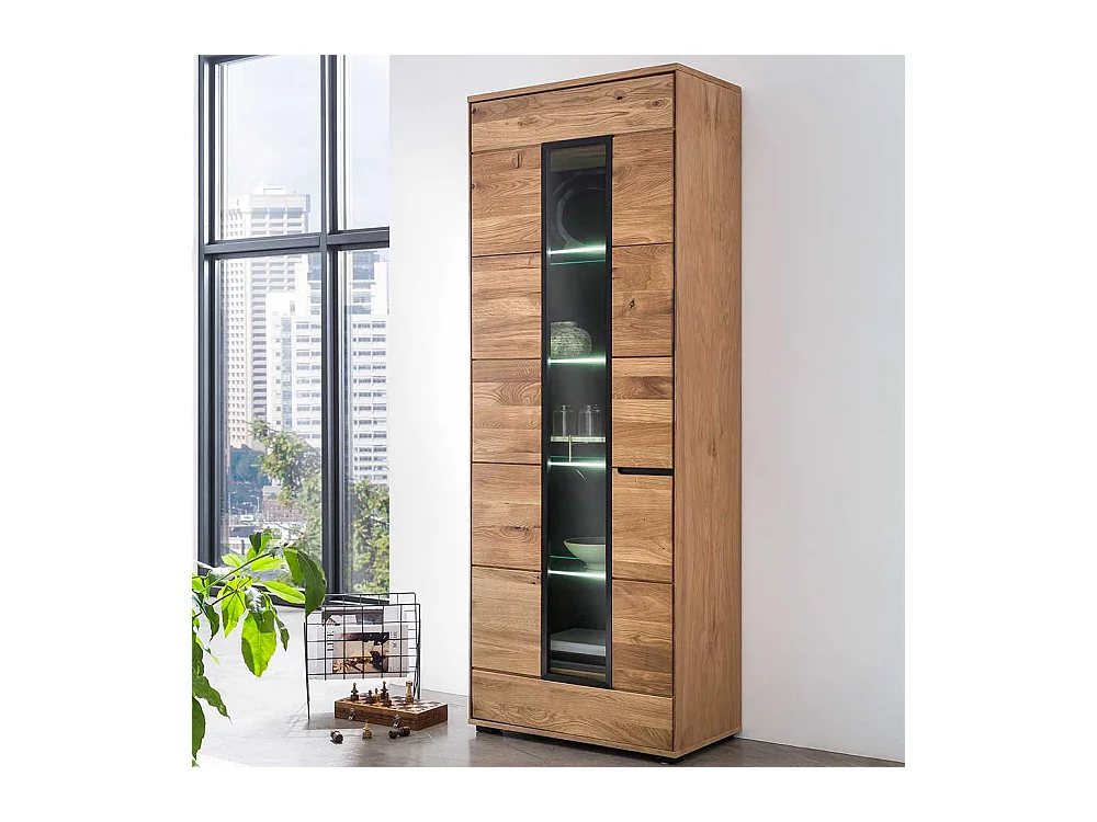 Große Schrank Vitrine Eiche teilmassiv 70x196x40 cm
