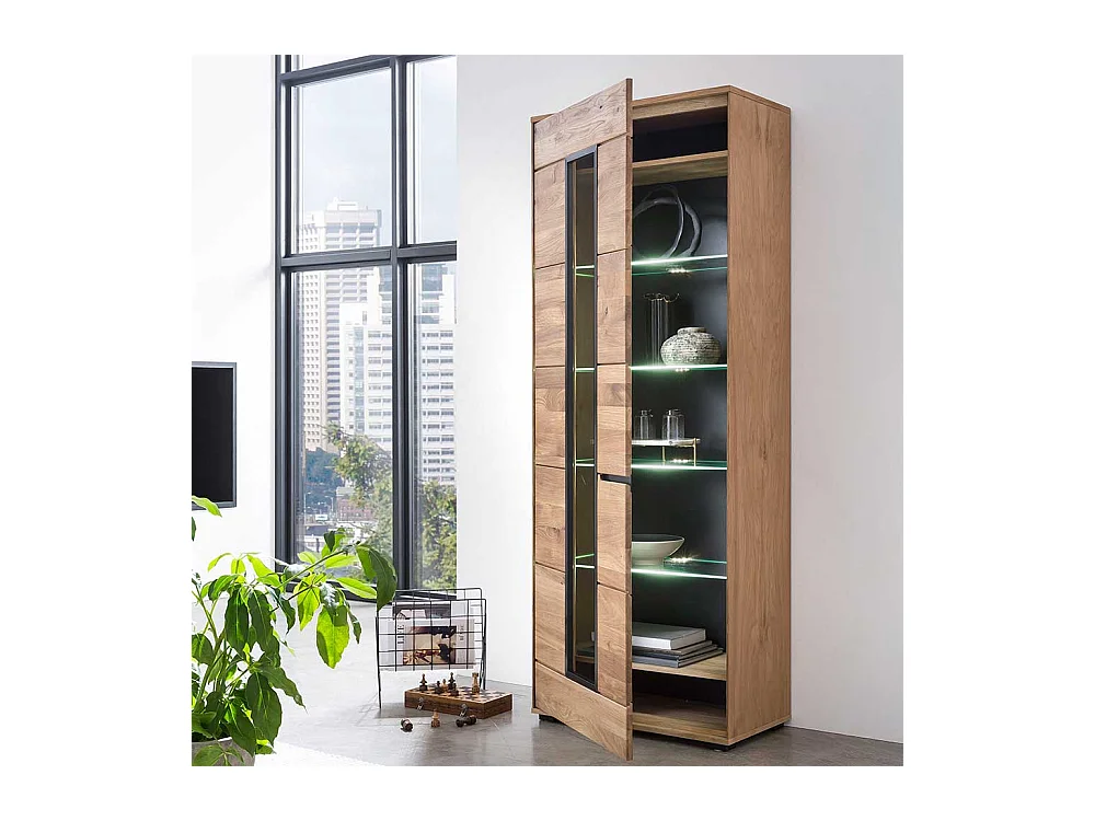 Große Schrank Vitrine Eiche teilmassiv 70x196x40 cm