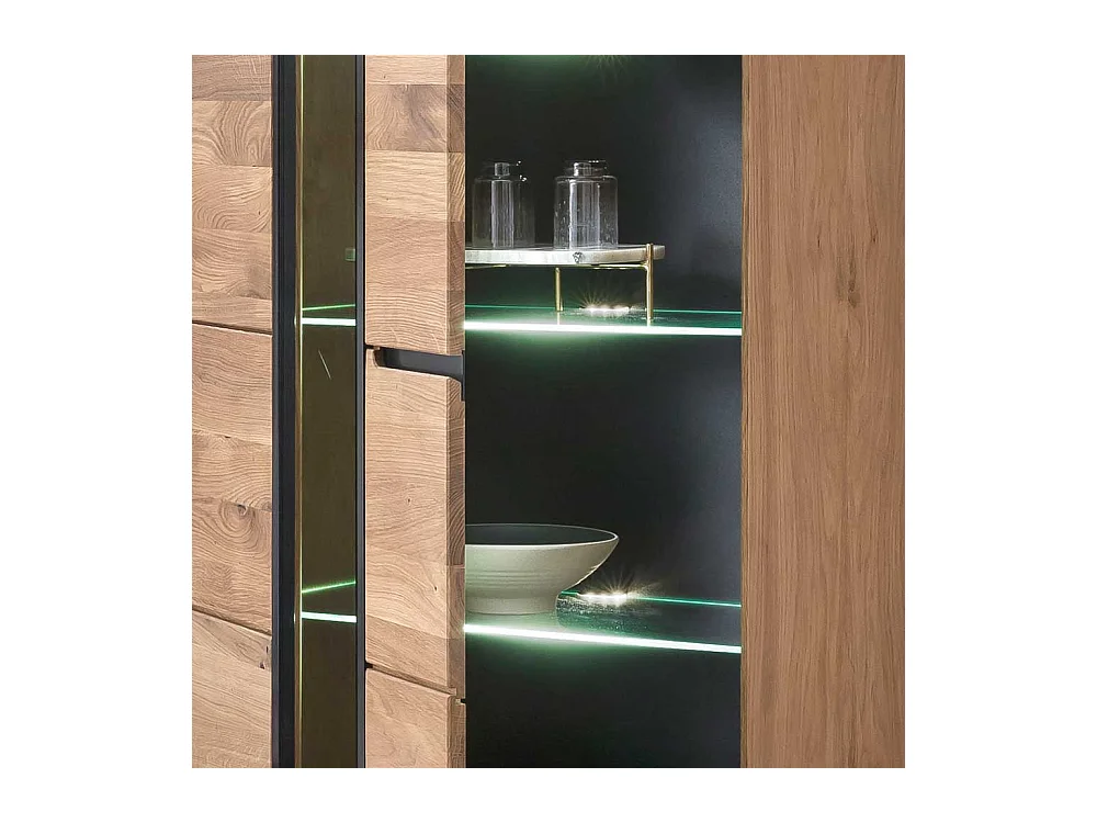 Große Schrank Vitrine Eiche teilmassiv 70x196x40 cm