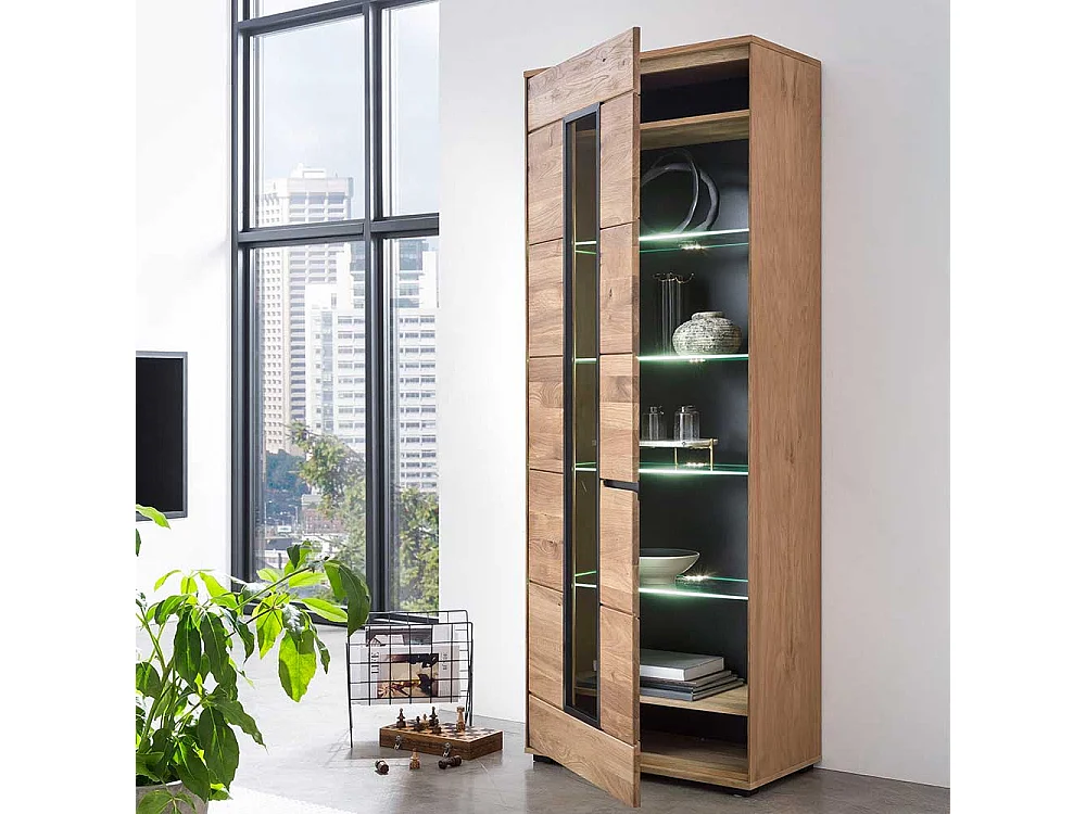 Große Schrank Vitrine Eiche teilmassiv 70x196x40 cm