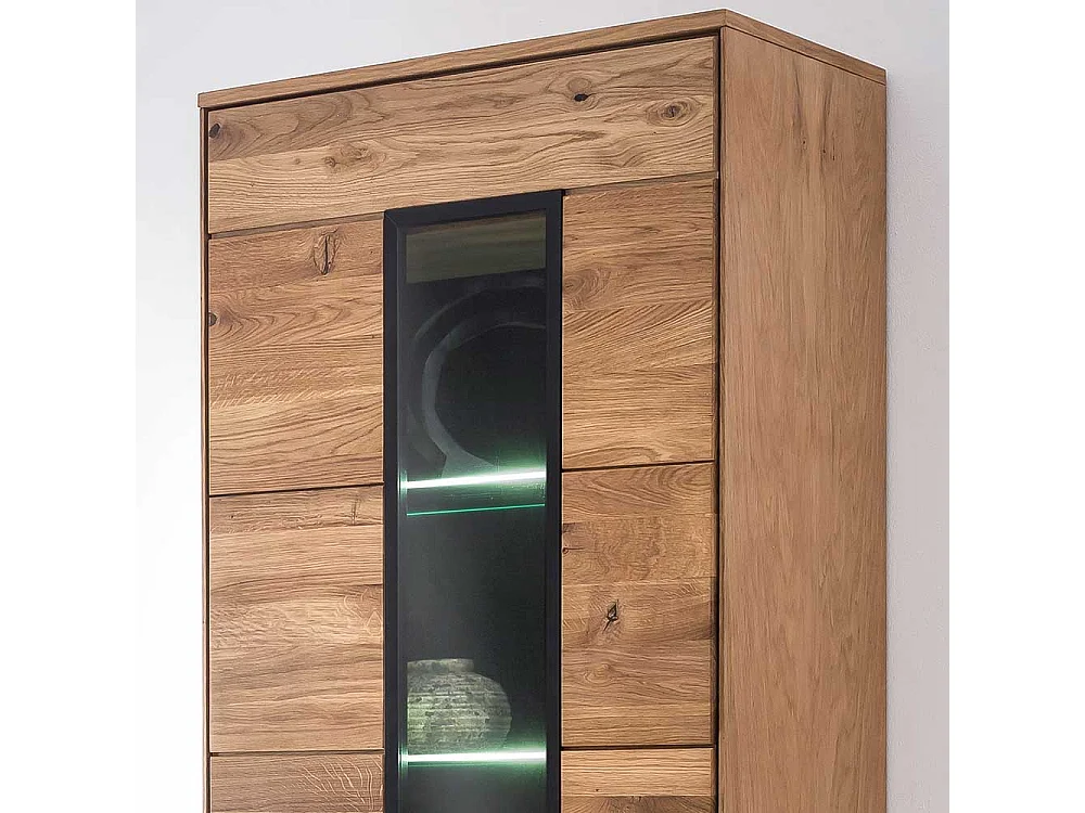 Große Schrank Vitrine Eiche teilmassiv 70x196x40 cm