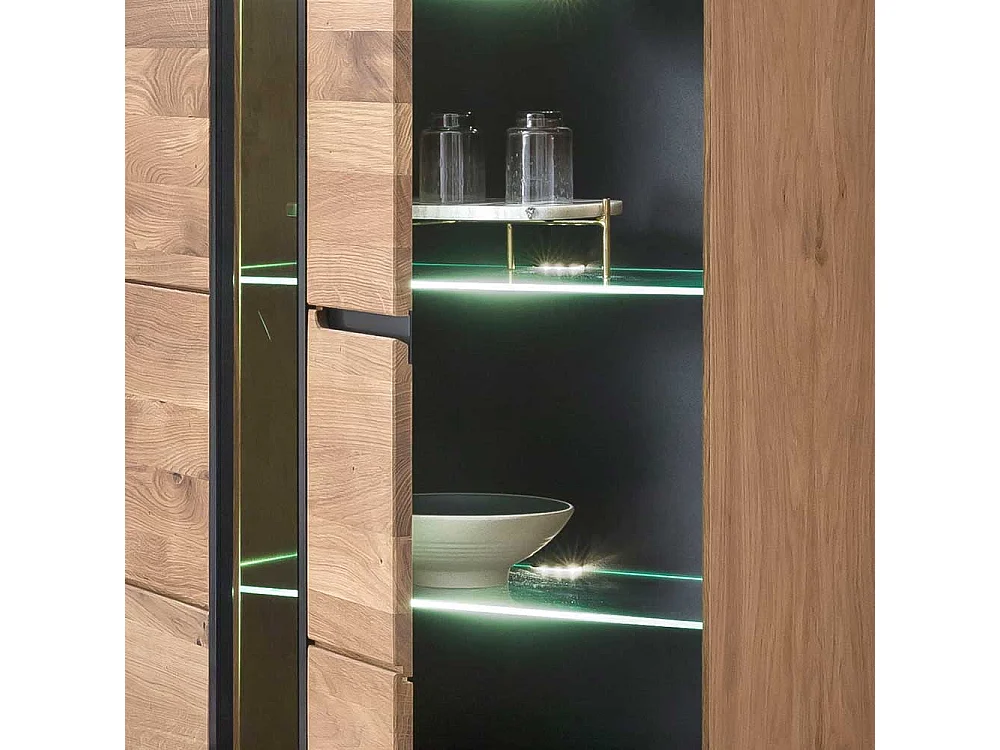 Große Schrank Vitrine Eiche teilmassiv 70x196x40 cm