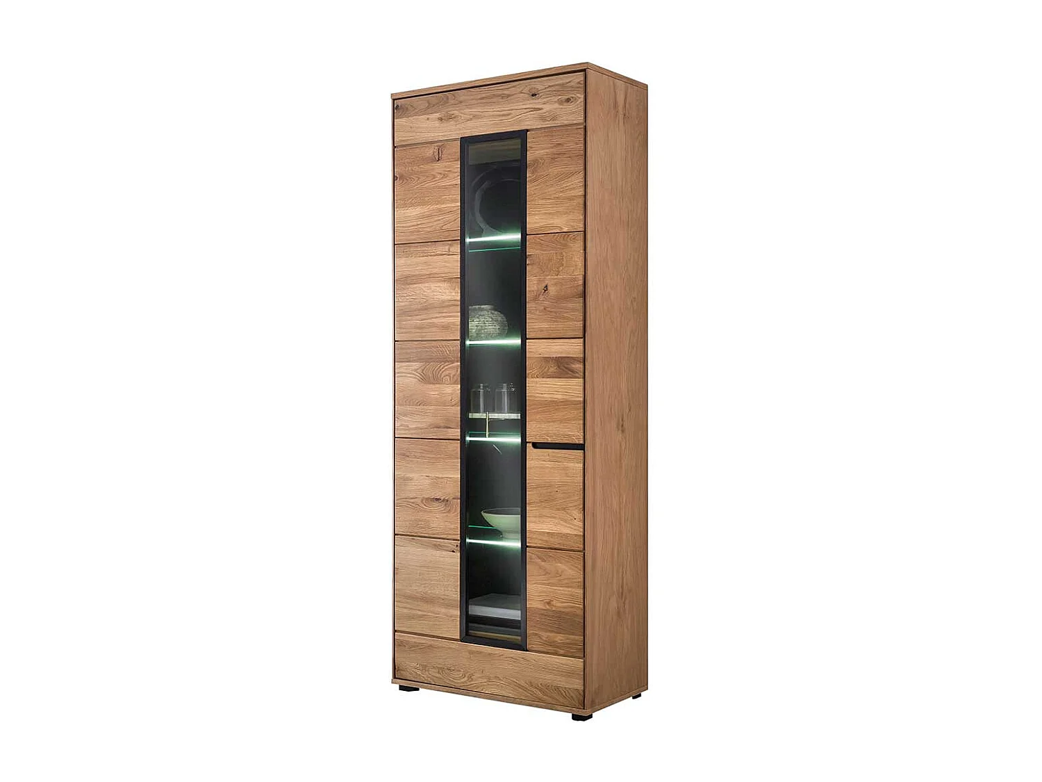 Große Schrank Vitrine Eiche teilmassiv 70x196x40 cm