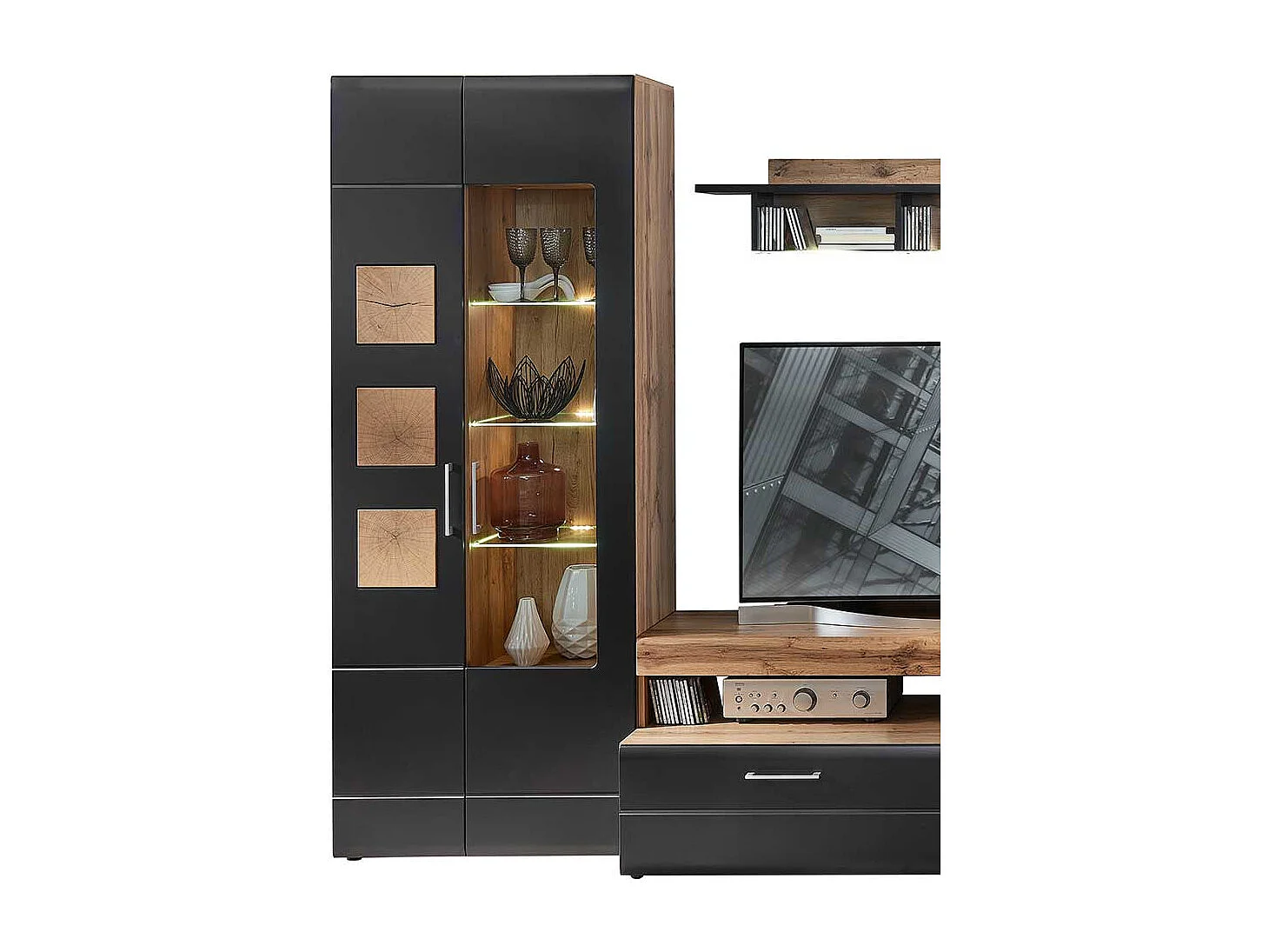 Wohnzimmer Schrank Vitrine in modernem Design LED Beleuchtung