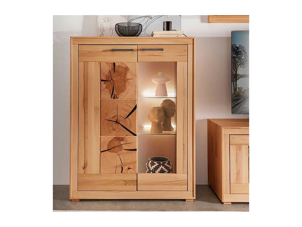 Wohnzimmer Vitrinenschrank massiv aus Kernbuche 135 cm hoch