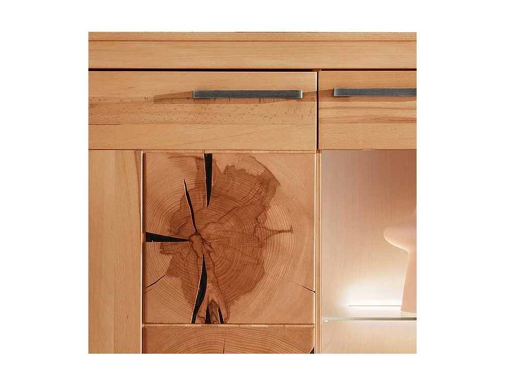 Wohnzimmer Vitrinenschrank massiv aus Kernbuche 135 cm hoch