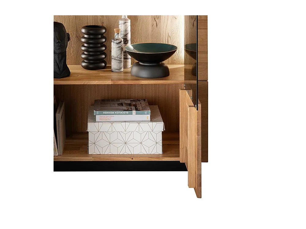 Highboard Vitrine aus Wildeiche Massivholz geölt LED Beleuchtung