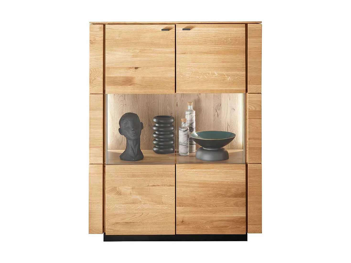 Highboard Vitrine aus Wildeiche Massivholz geölt LED Beleuchtung
