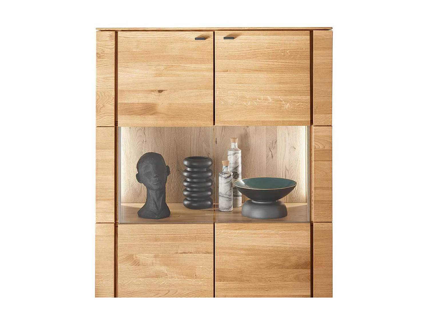 Highboard Vitrine aus Wildeiche Massivholz geölt LED Beleuchtung