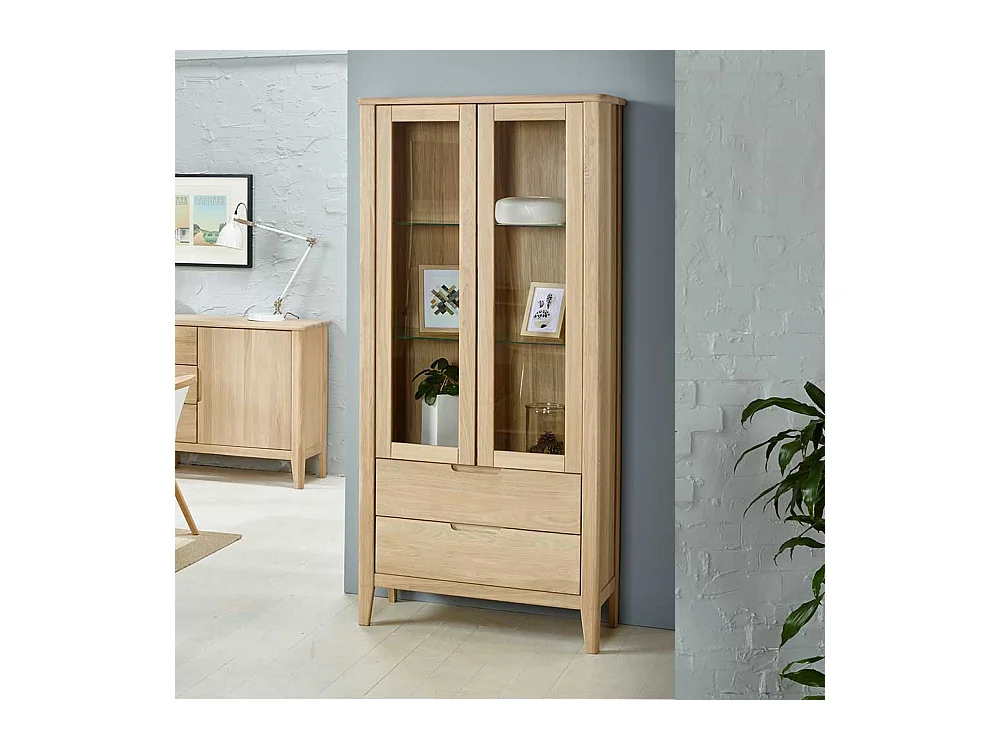 Massivholz Vitrine aus Eiche Bianco geölt 90 cm breit