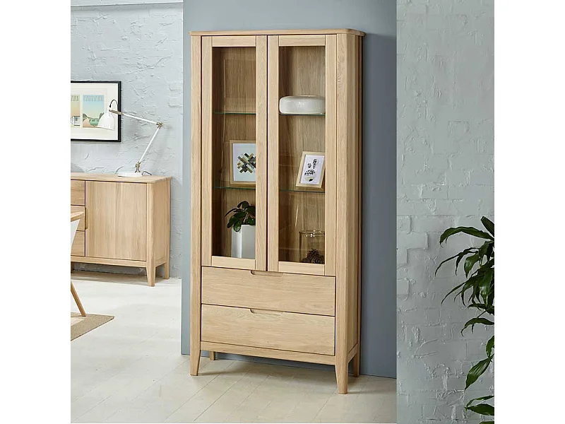 Massivholz Vitrine aus Eiche Bianco geölt 90 cm breit