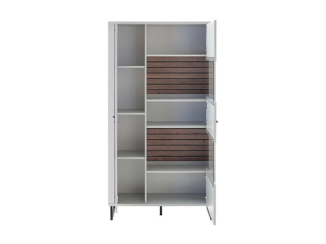 Kombi-Vitrine weiß modern 100 cm breit Bügelgestell aus Metall