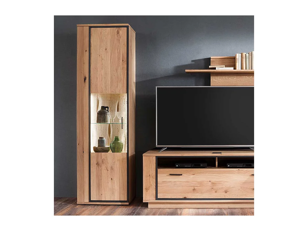 Wohnzimmer Vitrinenschrank in Asteiche Bianco furniert 60 cm breit