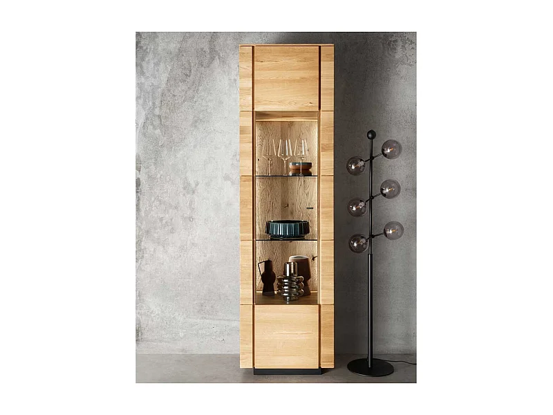Wohnzimmer Vitrinenschrank aus Wildeiche Massivholz LED Beleuchtung