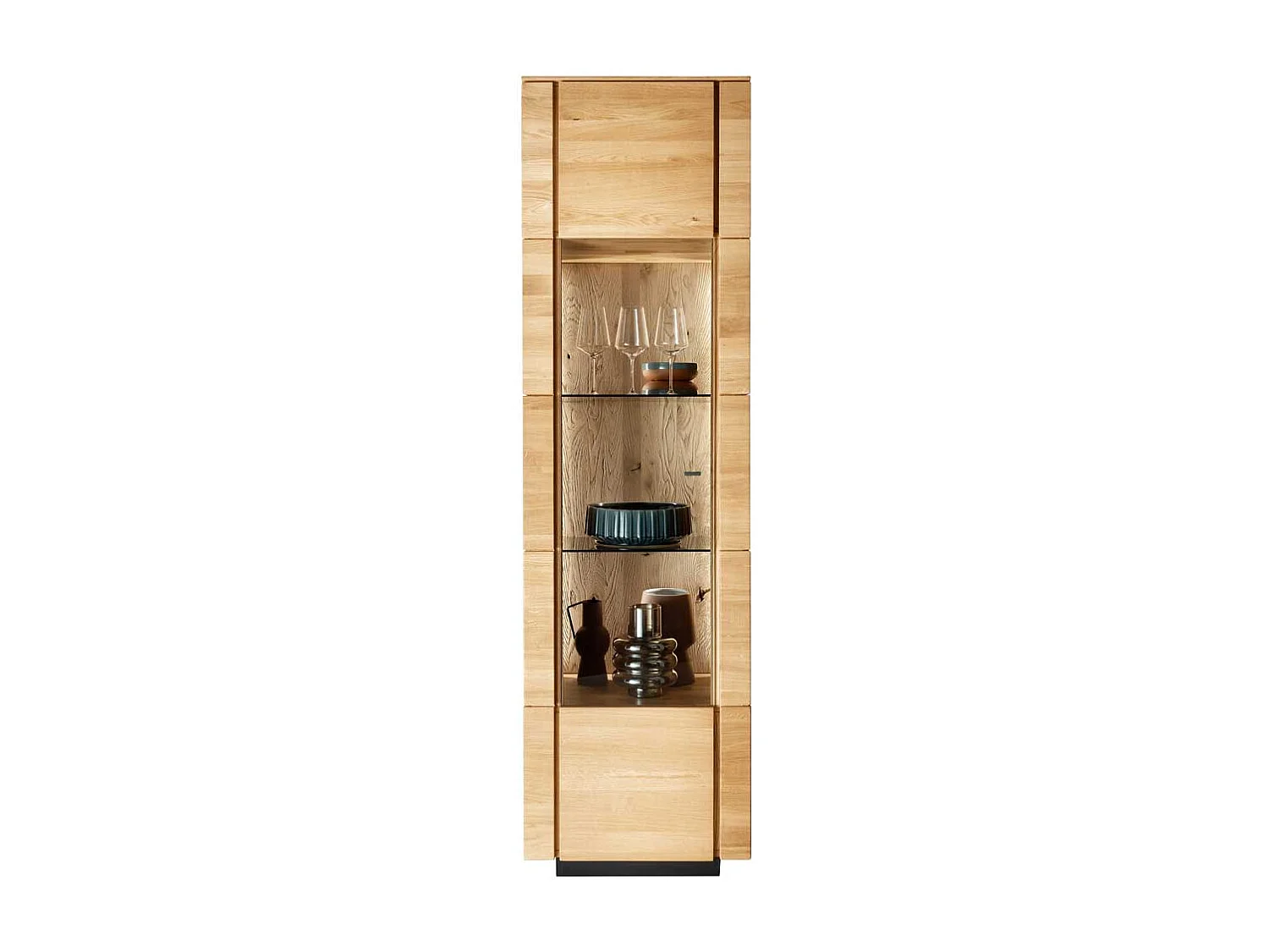 Wohnzimmer Vitrinenschrank aus Wildeiche Massivholz LED Beleuchtung