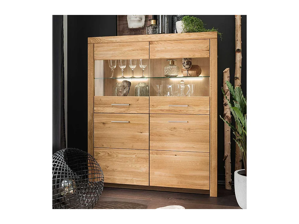 Highboard Vitrine 2 Glastüren Wildeiche Massivholz