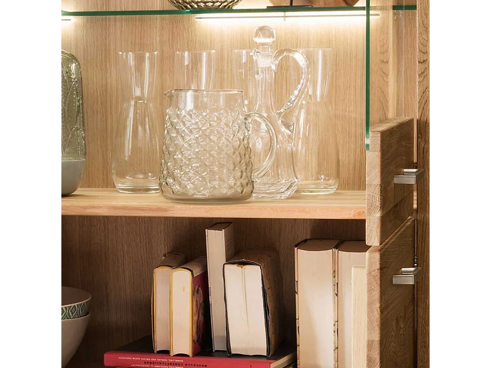 Highboard Vitrine 2 Glastüren Wildeiche Massivholz