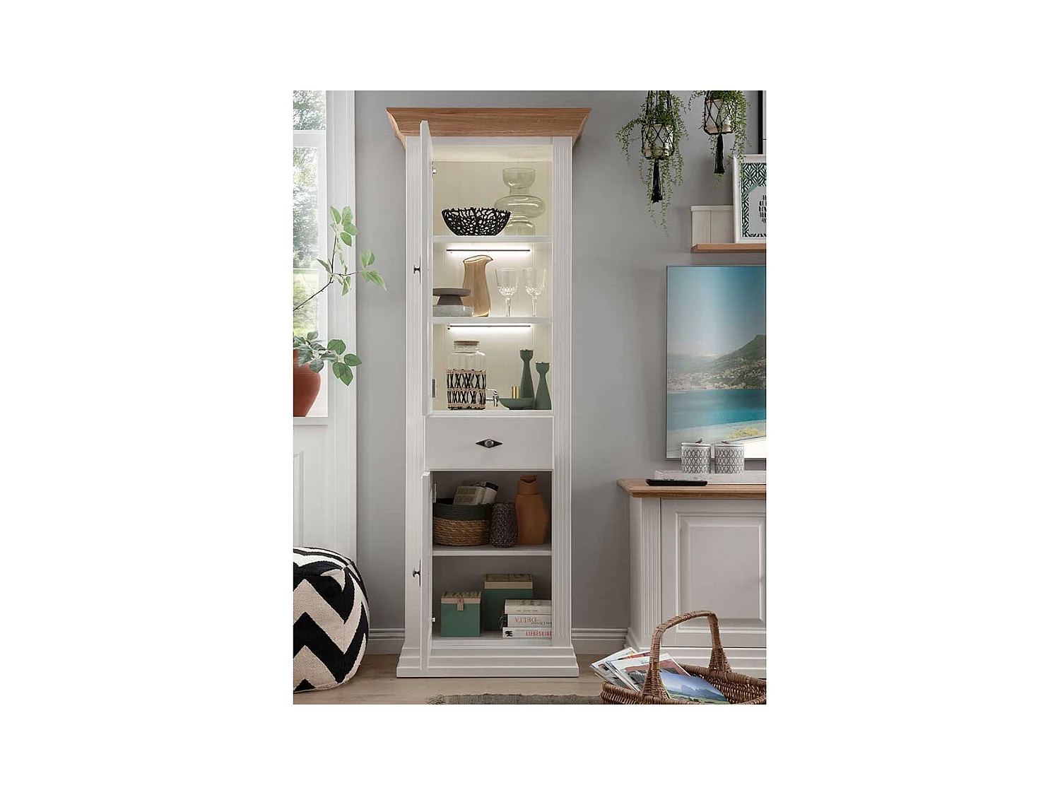 Esszimmer Vitrine aus Kiefer und Eiche Massivholz Landhausstil