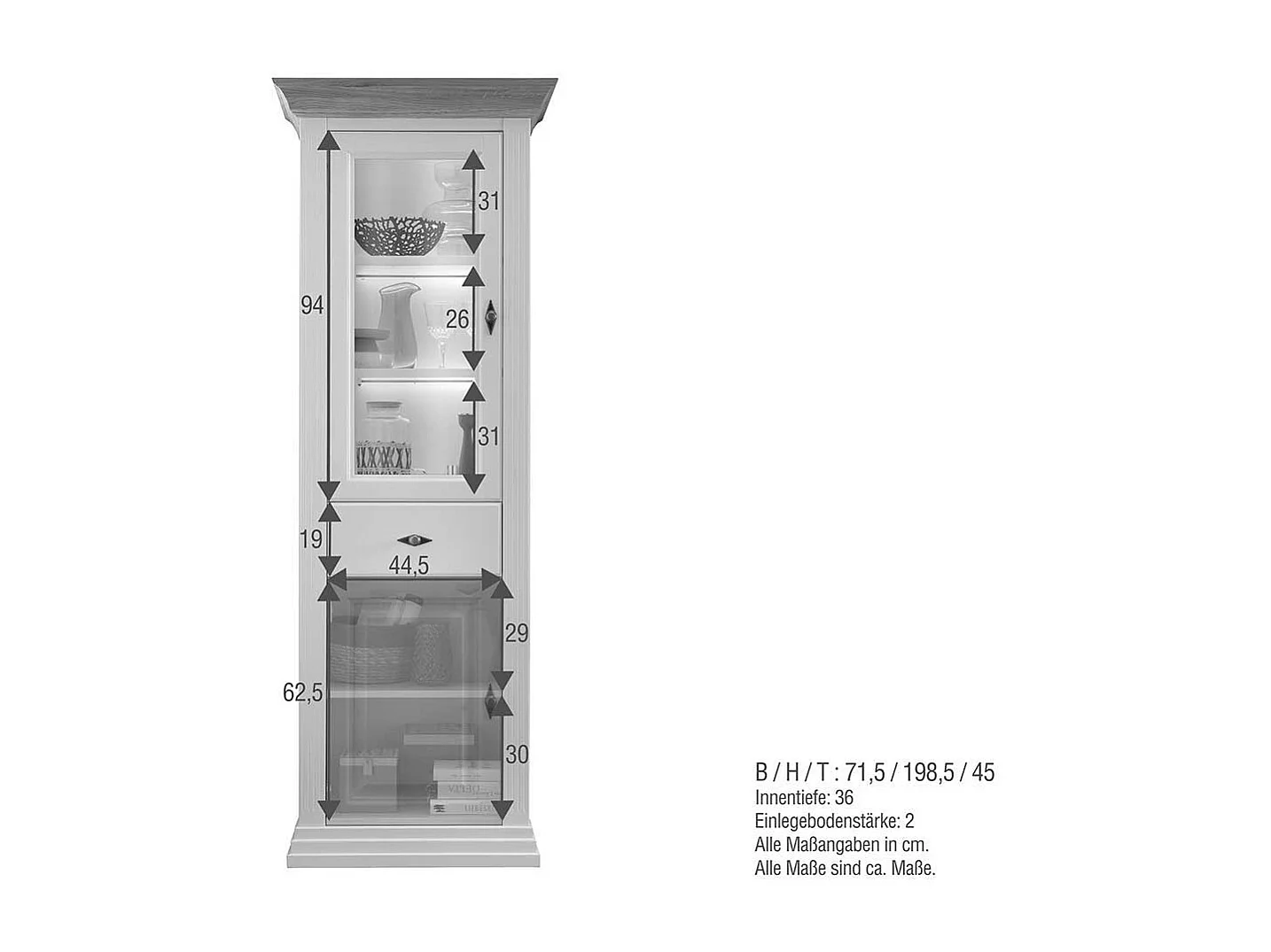 Esszimmer Vitrine aus Kiefer und Eiche Massivholz Landhausstil