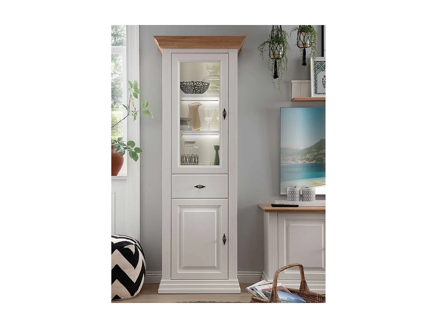 Esszimmer Vitrine aus Kiefer und Eiche Massivholz Landhausstil