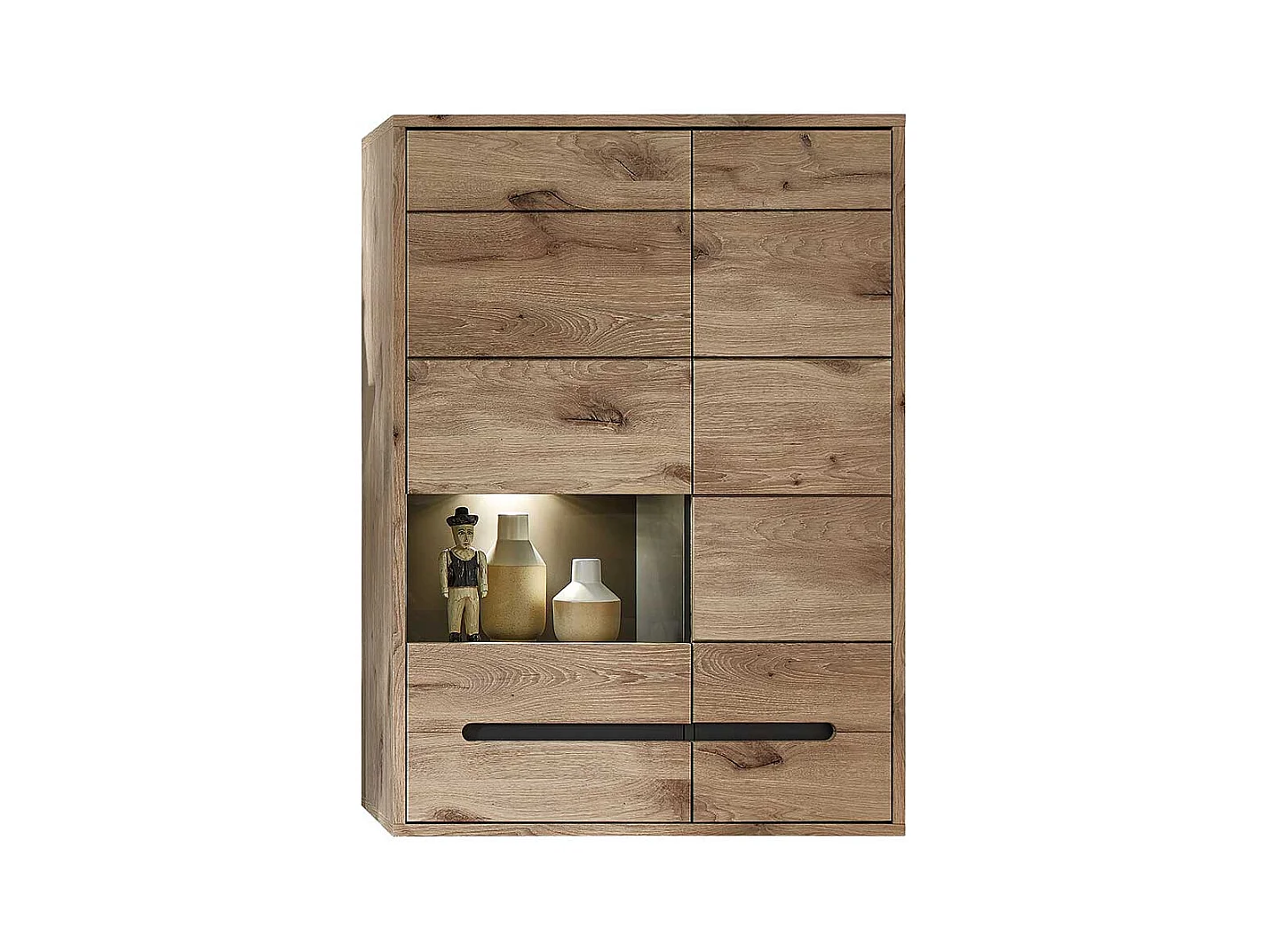 Wand Vitrine Wohnzimmer in Wildeichefarben LED Beleuchtung