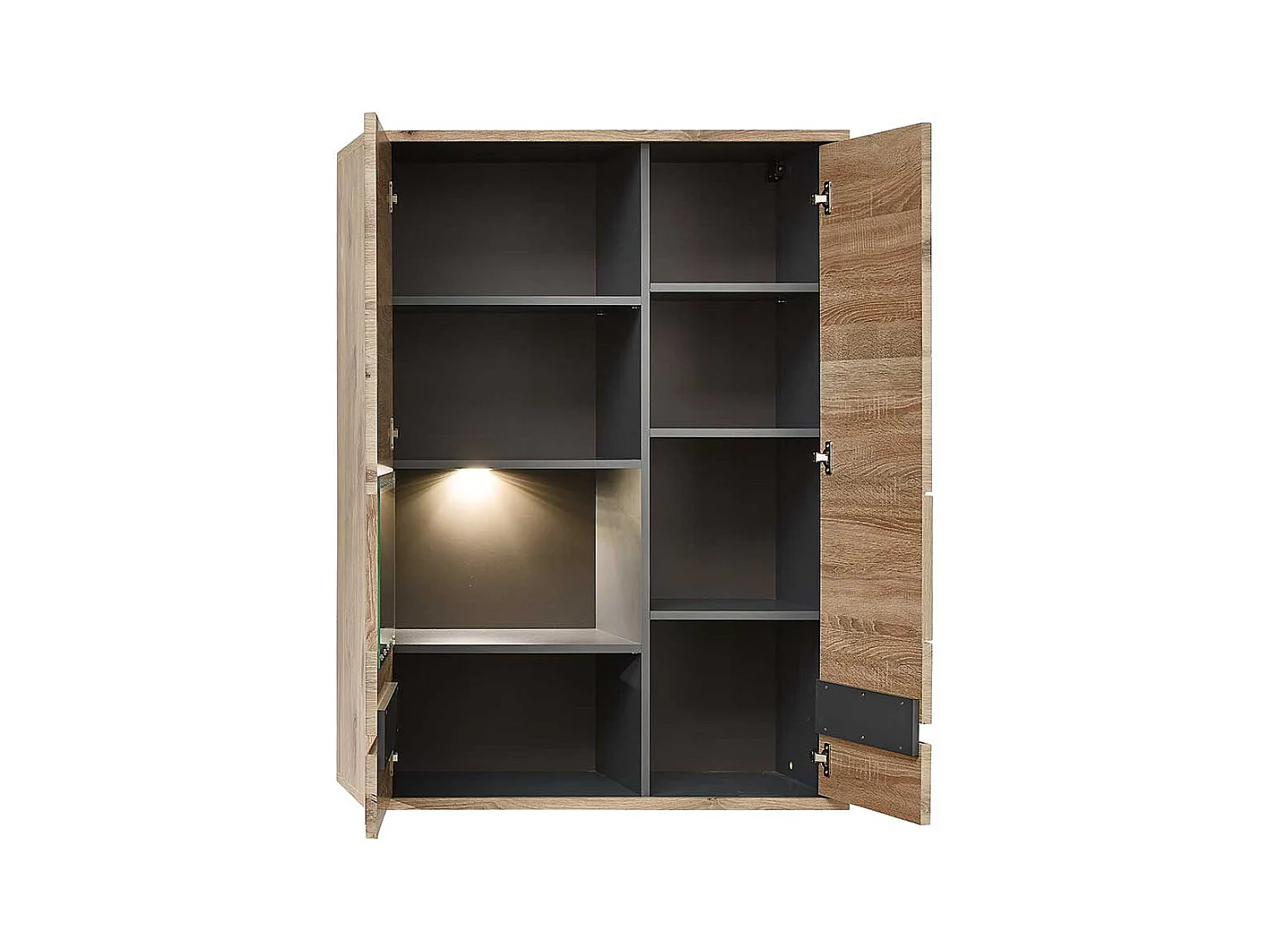 Wand Vitrine Wohnzimmer in Wildeichefarben LED Beleuchtung