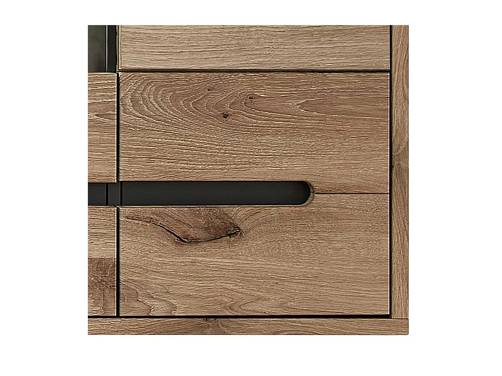 Wand Vitrine Wohnzimmer in Wildeichefarben LED Beleuchtung