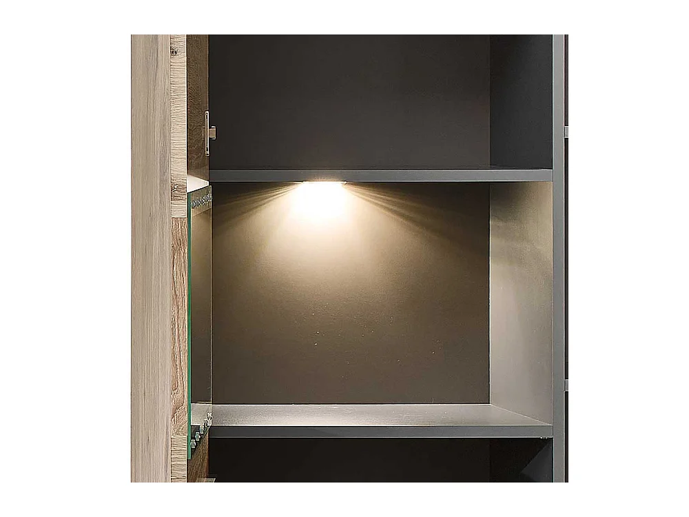 Wand Vitrine Wohnzimmer in Wildeichefarben LED Beleuchtung
