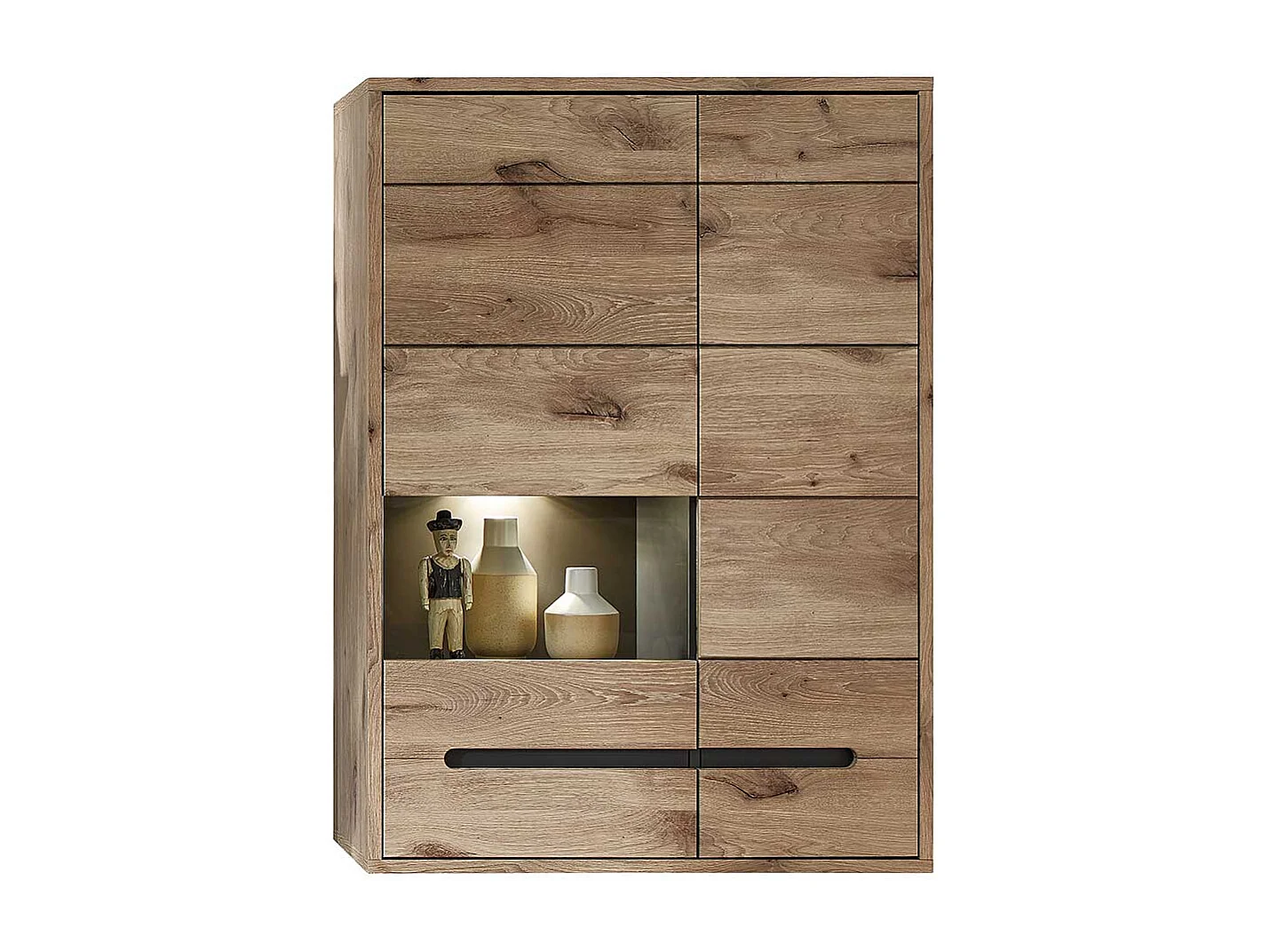 Wand Vitrine Wohnzimmer in Wildeichefarben LED Beleuchtung