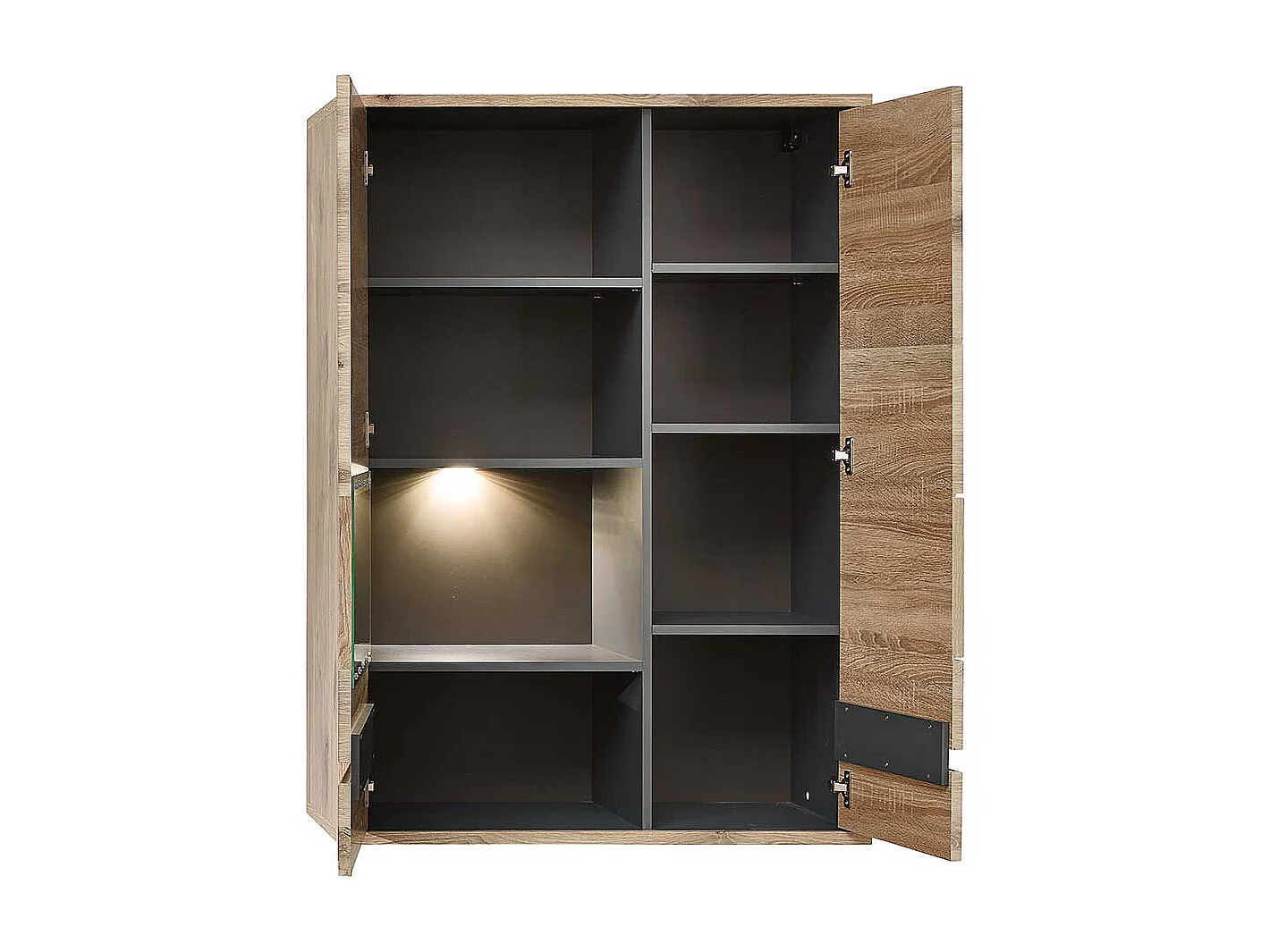 Wand Vitrine Wohnzimmer in Wildeichefarben LED Beleuchtung