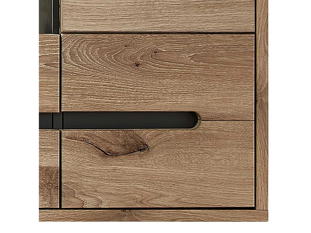 Wand Vitrine Wohnzimmer in Wildeichefarben LED Beleuchtung