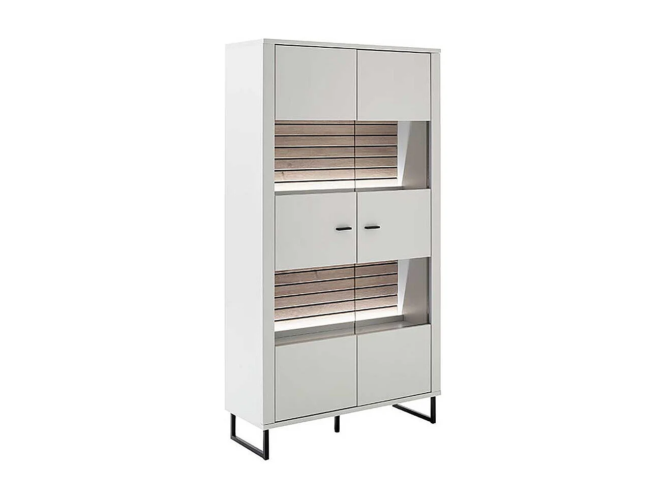 Vitrinenschrank weiß modern Rückwand Wildeiche Holzoptik 185 cm hoch