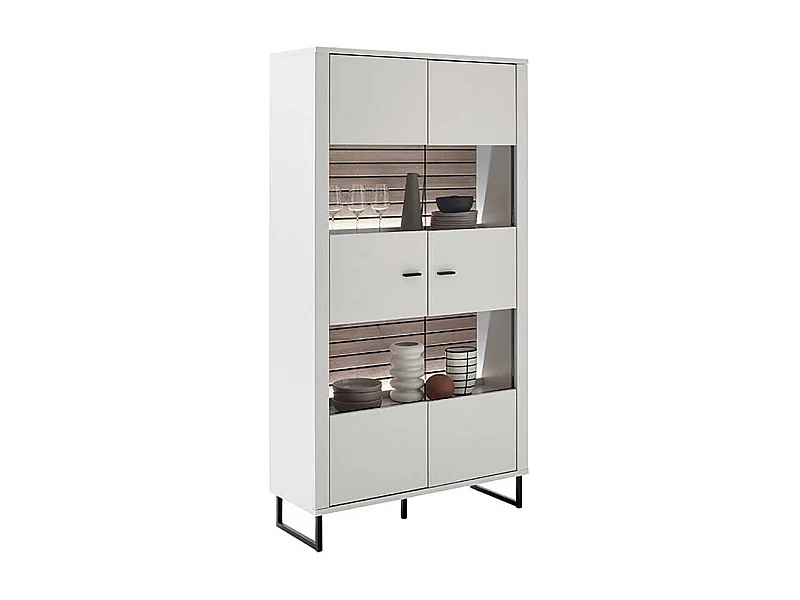 Vitrinenschrank weiß modern Rückwand Wildeiche Holzoptik 185 cm hoch