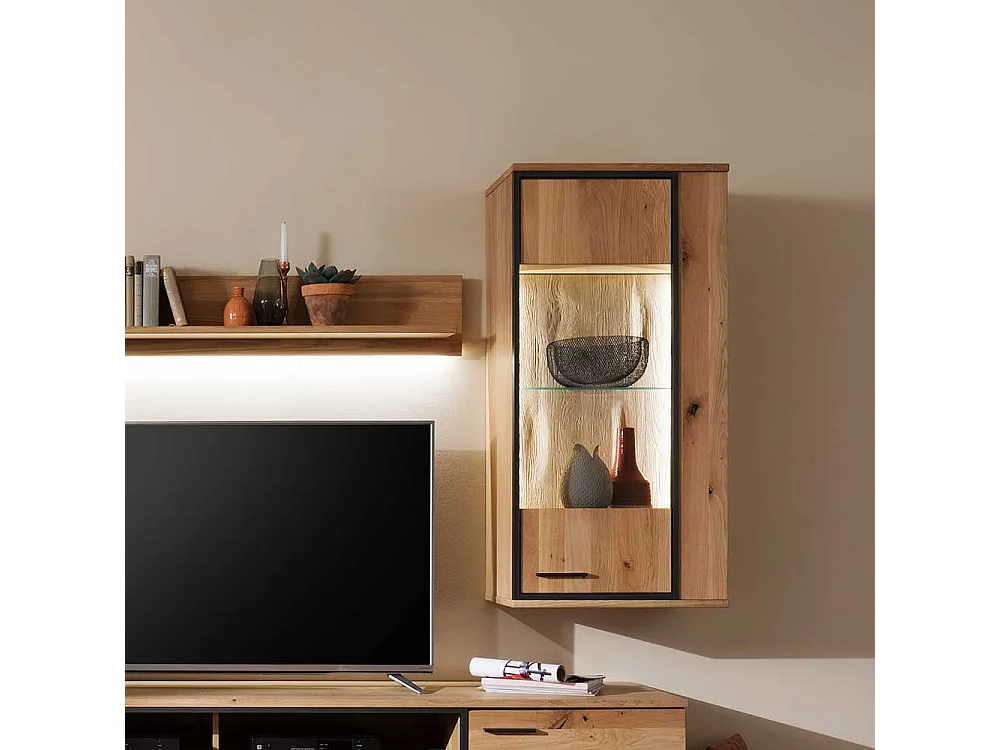 Wand Vitrine mit Asteiche furniert 60 cm breit