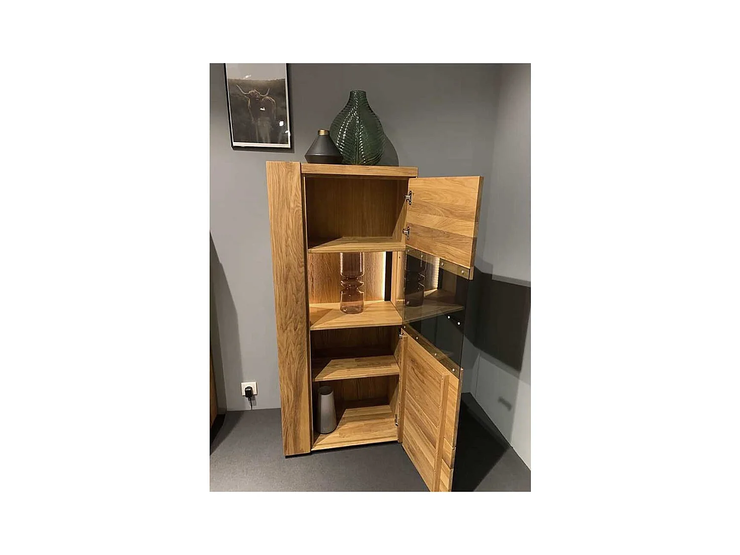 Vitrine in Wildeichefarben 150 cm hoch