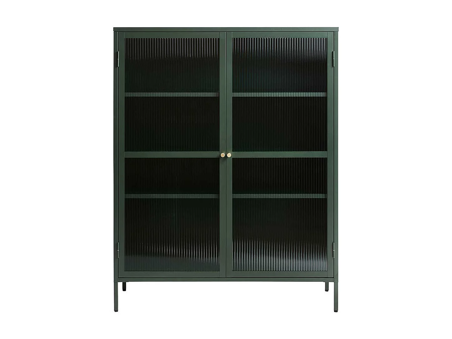 Vitrine Grün mit Rippenglas Türen Metall Oberfläche pulverbeschichtet